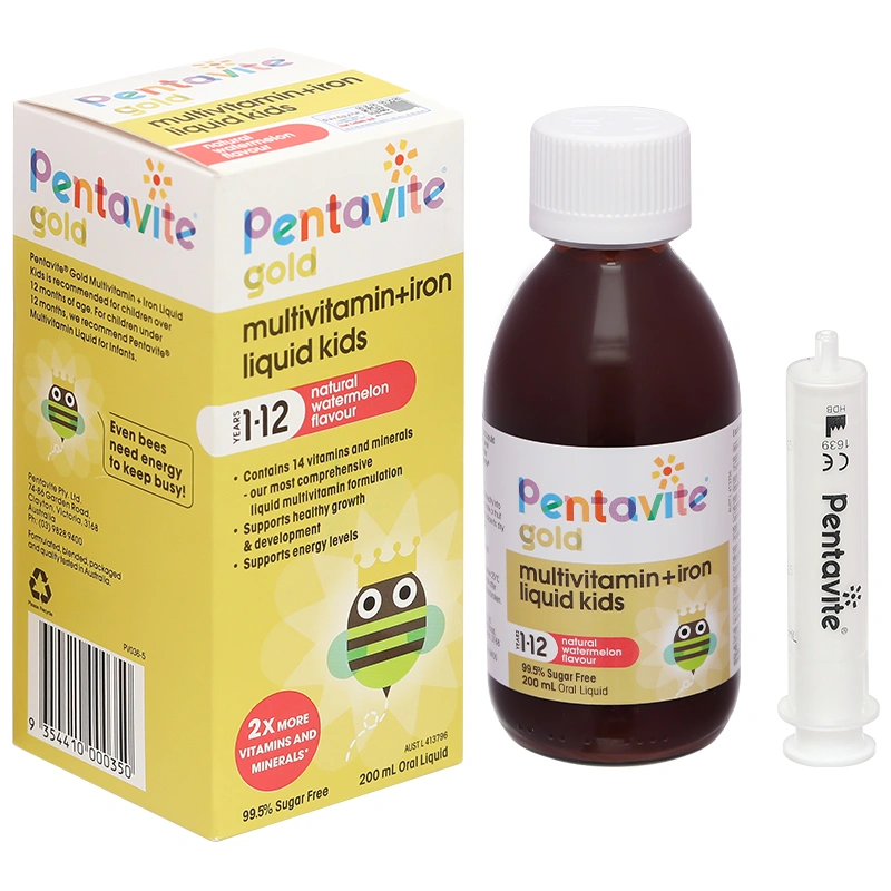 Pentavite Gold Multivitamin + Iron Liquid Kids bổ sung vitamin và khoáng chất chai 200ml - 